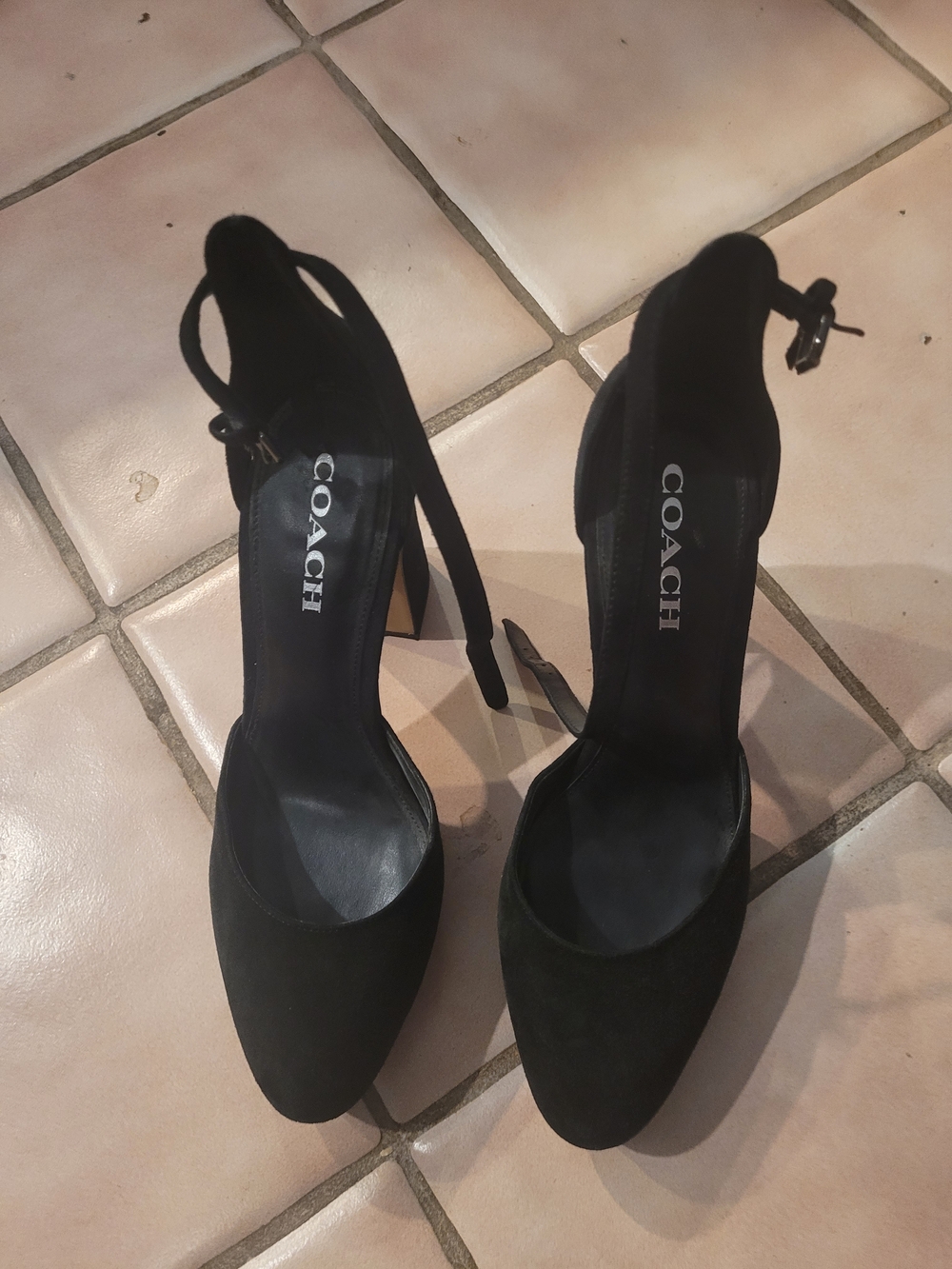 COACH Black Suede Ankle-Strap Pumps